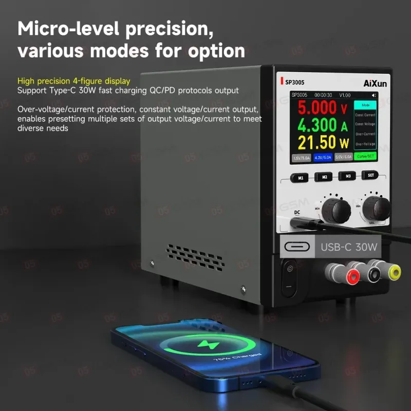 Блок питания Aixun SP3005 (Линейный; программируемый; 30 В; 5 А) фото в интернет-магазине 05gsm.ru