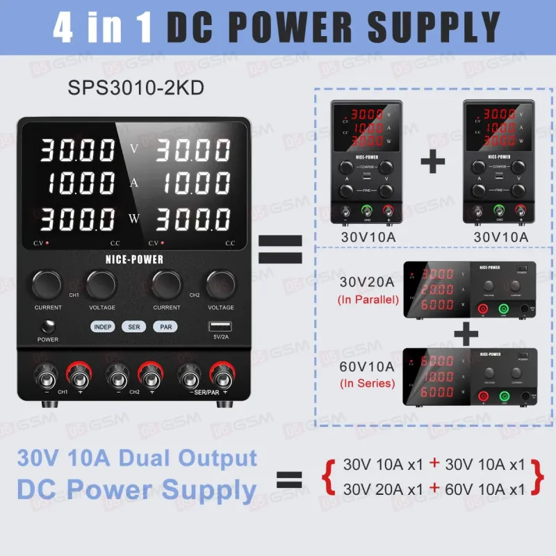 Блок питания Nice Power SPS3010-2KD (Импульсный; двухканальный; 30 В; 10 А) фото в интернет-магазине 05gsm.ru