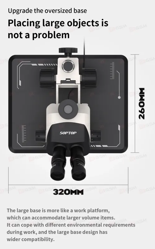 Микроскоп тринокулярный SopTop SZM-7060 Ultra с подсветкой и линзой (7-60X; большой стол; черный) фото в интернет-магазине 05gsm.ru